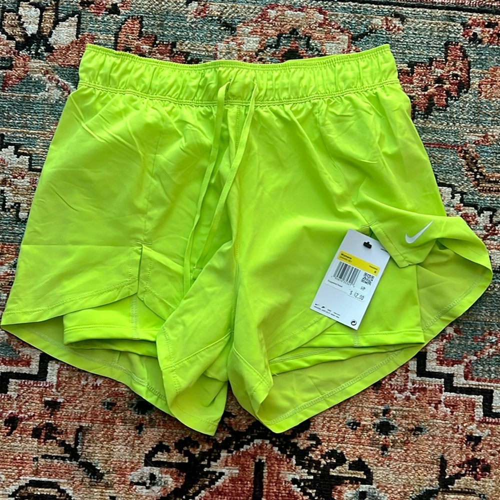 NWT women’s NIKE running shorts, neon yellow, small